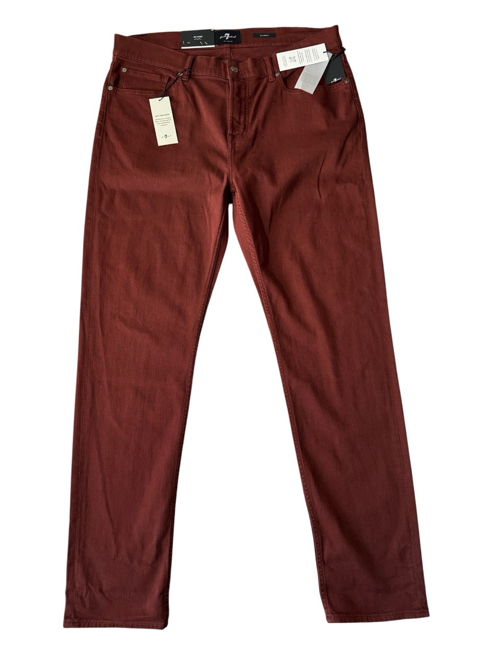 NEW 7 For All Mankind mens 38x33 slimmy slim straight red stretch denim jeans